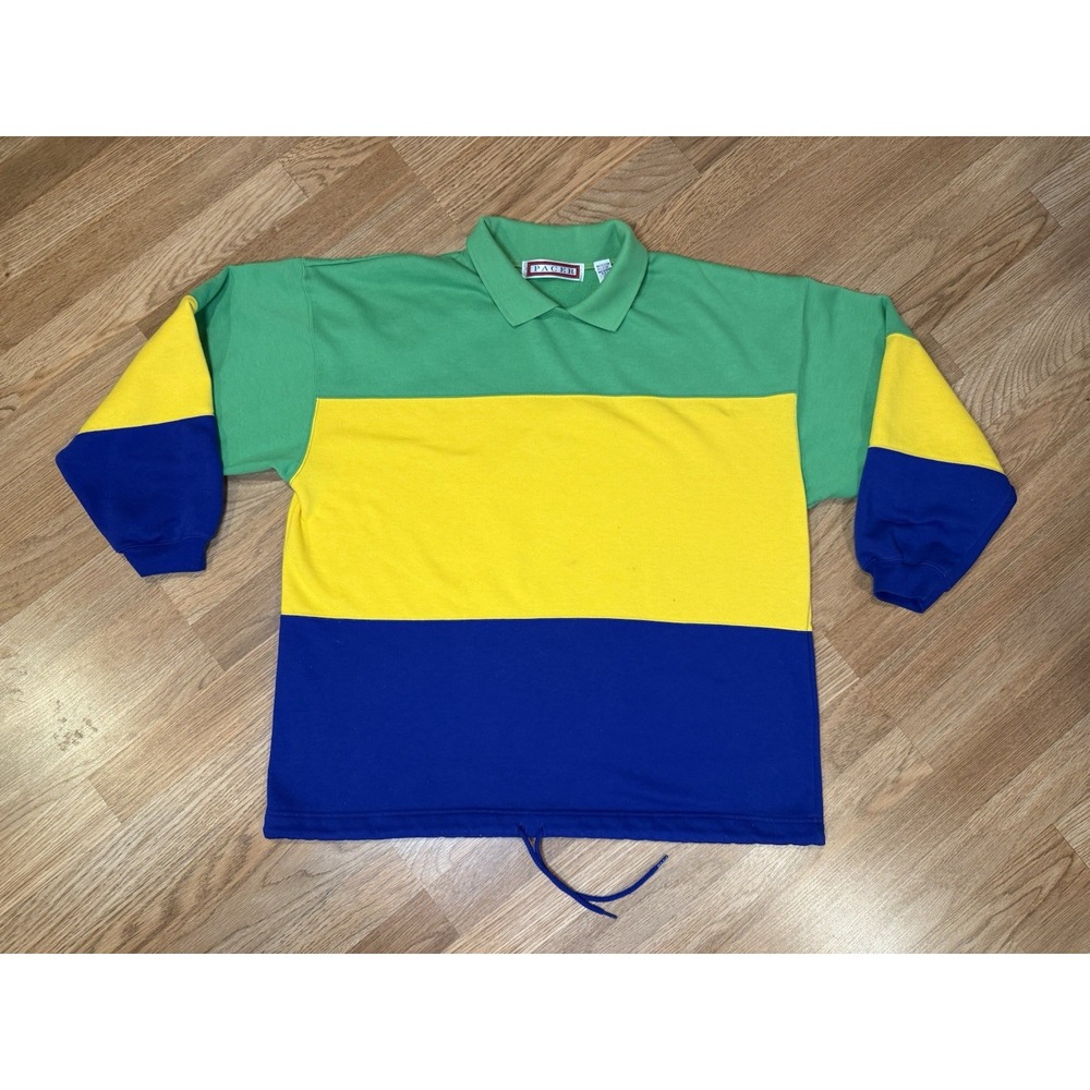 Vtg 90's Pacer Color Block Sweatshirt Bright Retro Kid Core Tween Collared Sz LG